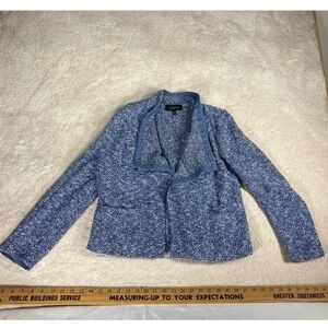 Talbots Womens Blue White Tweed Open Front Draped Shawl Collar Jacket Size M